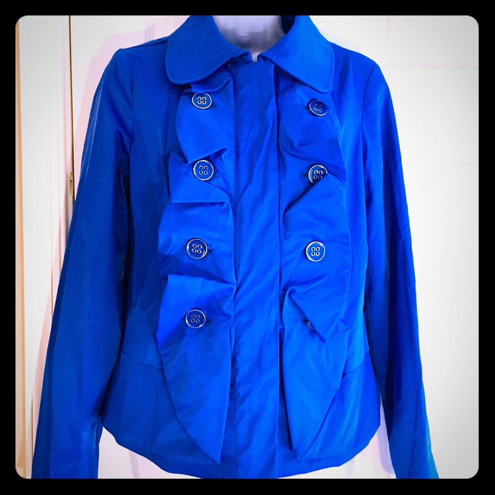 FOR CYNTHIA Blue Ruffle Rain Jacket - Small